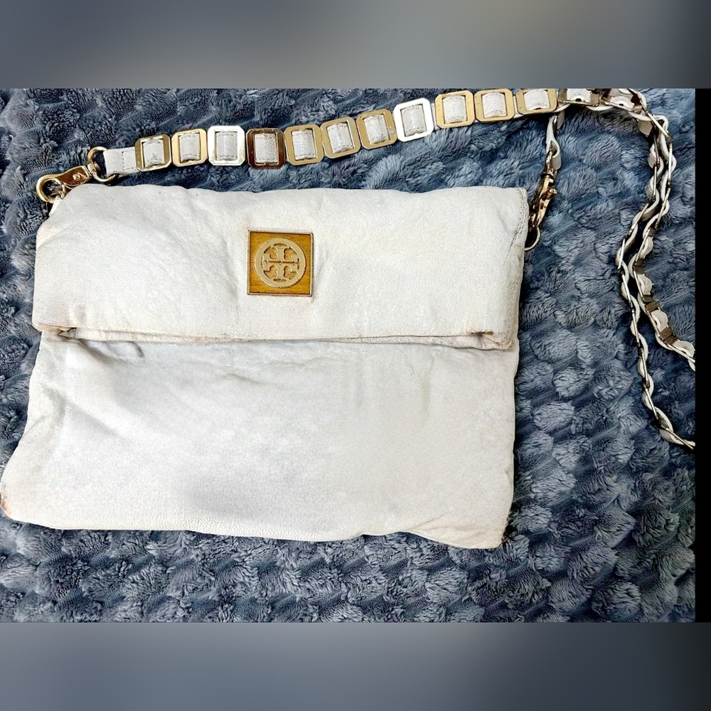 Tory Burch Louisa Messenger Foldover Leather Ivory Bag Purse Handbag - Picture 3 of 6